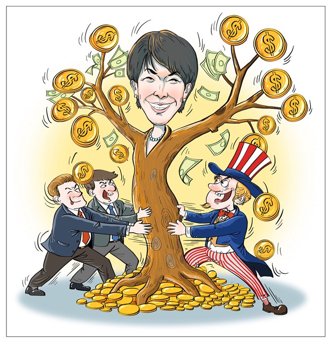 [만평] 일본의 ‘재군사화’ 가속화는 ‘황금알 낳는 거위’